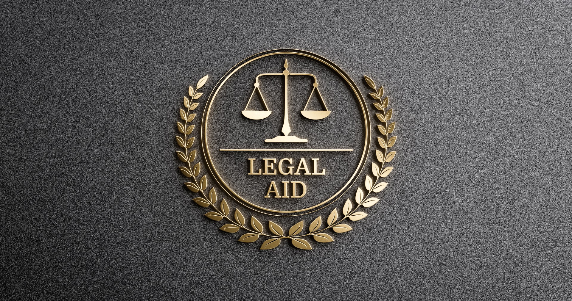 Legal AID: Golden Icon with Scales of Justice and text. Legal Concept