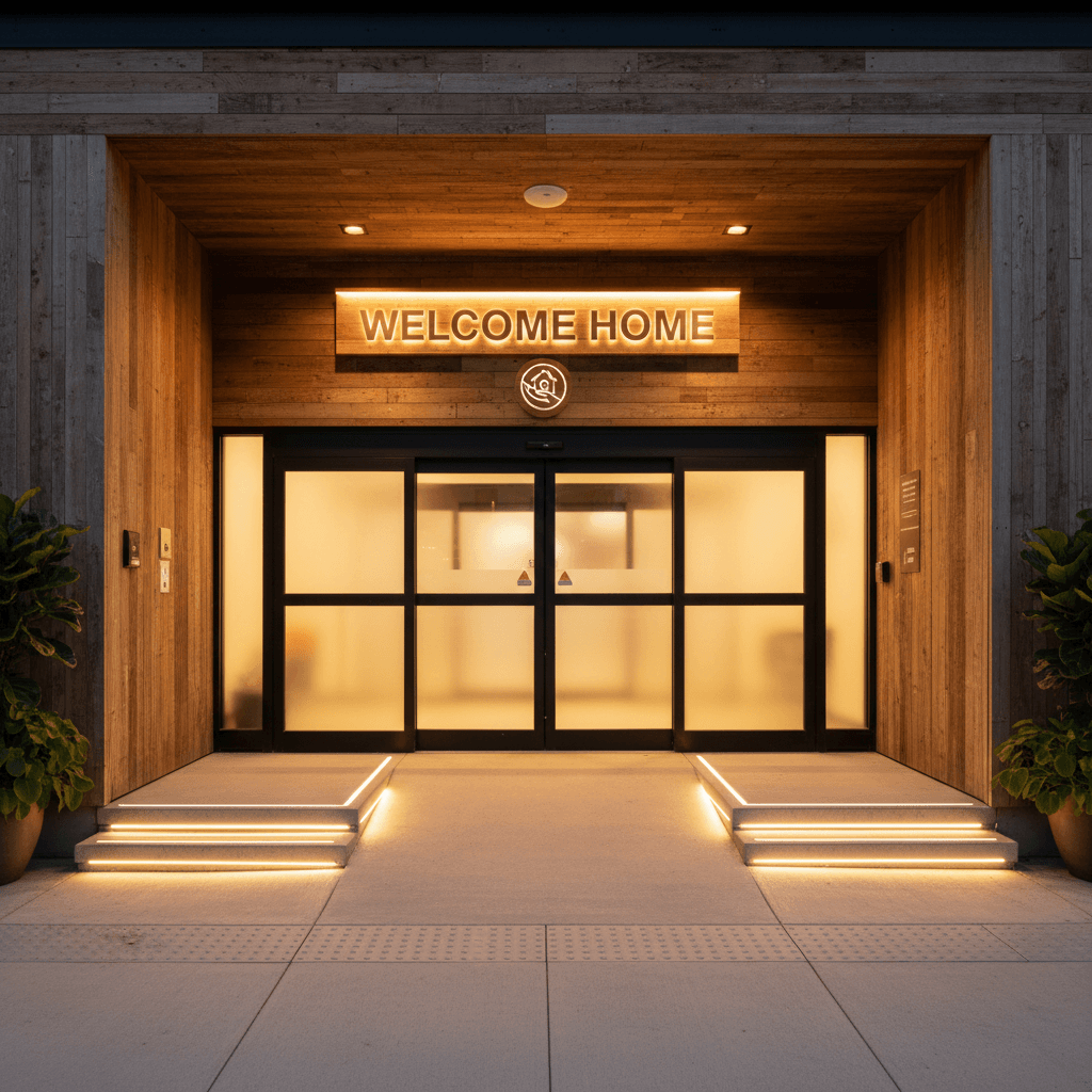 Welcoming entrance to mobile shelter