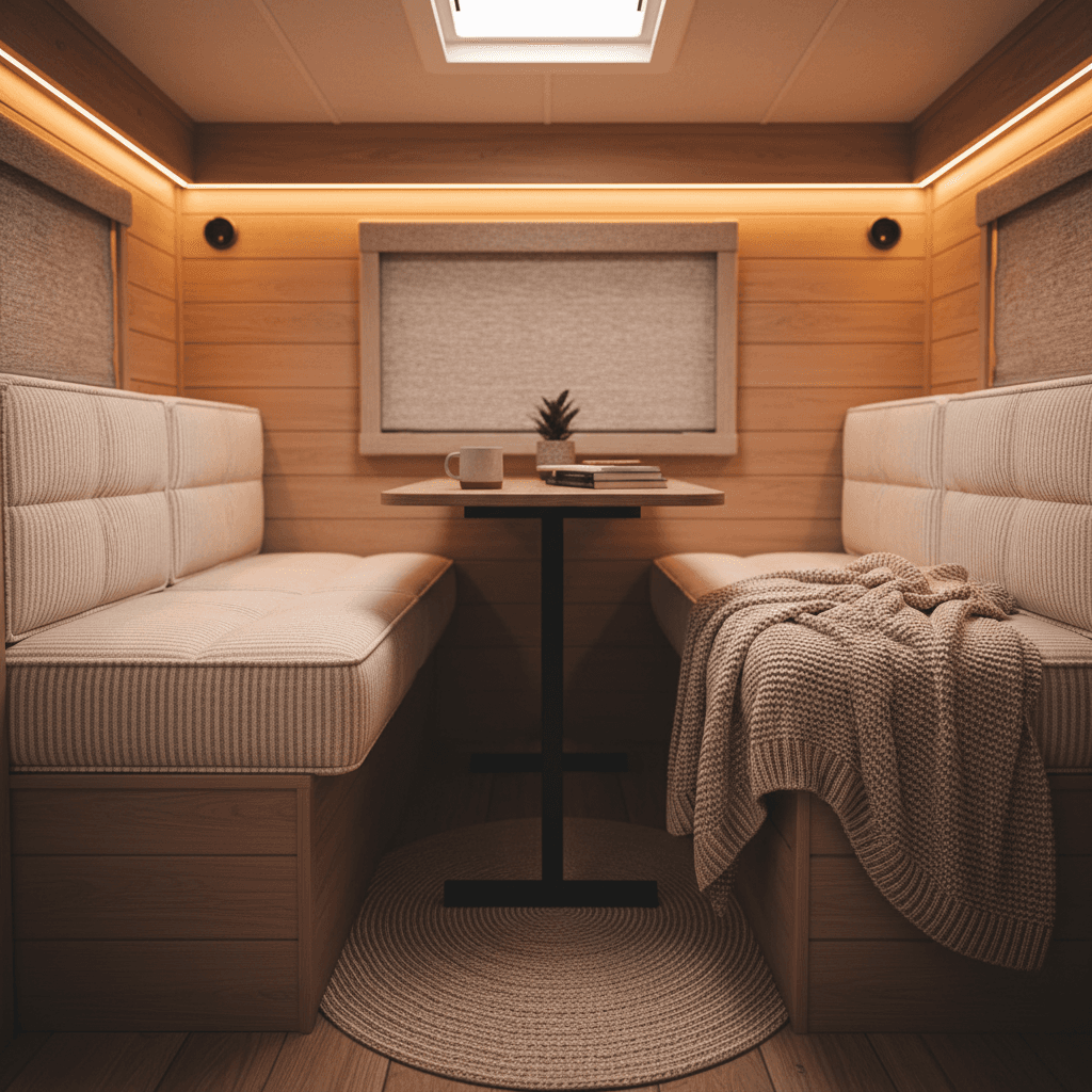 Interior comfort seating in mobile shelter