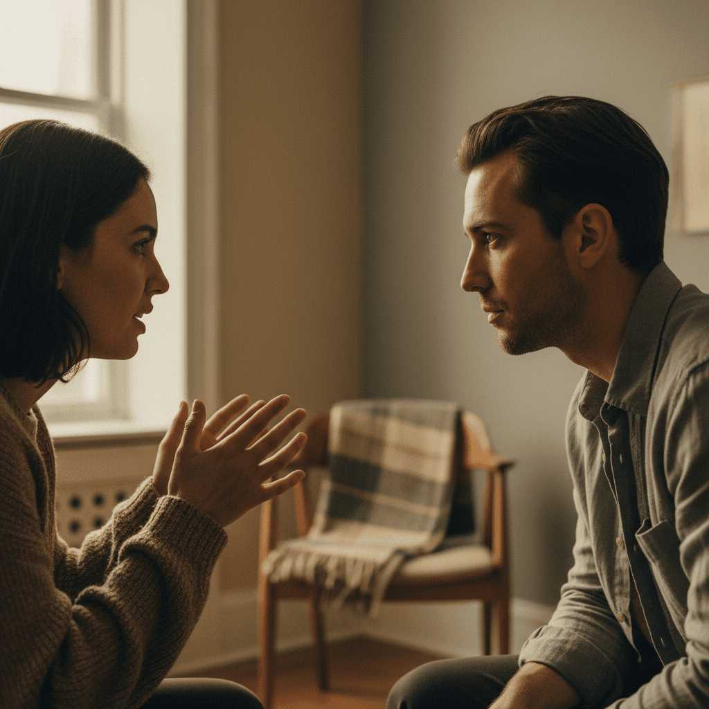 Two people engaged in meaningful conversation and active listening
